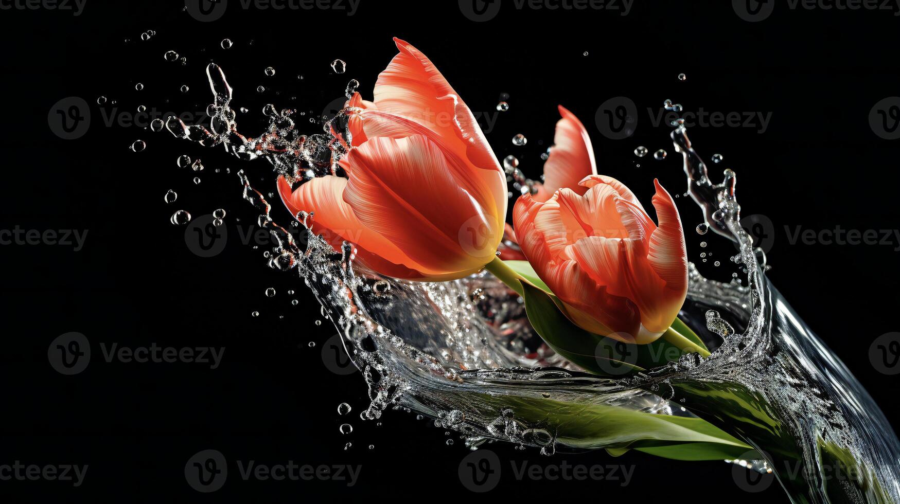 AI generated a pink tulip is splashing water in the air photo