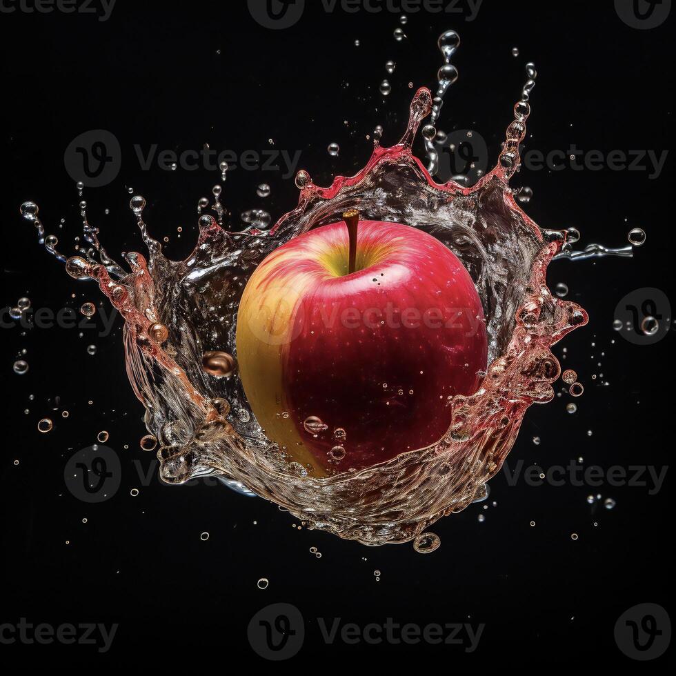 AI generated an apple is splashing in water photo