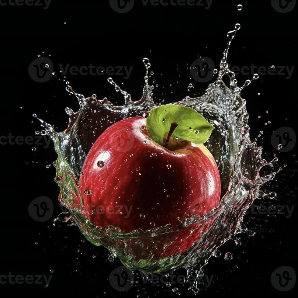 AI generated an apple is being splashed with water photo