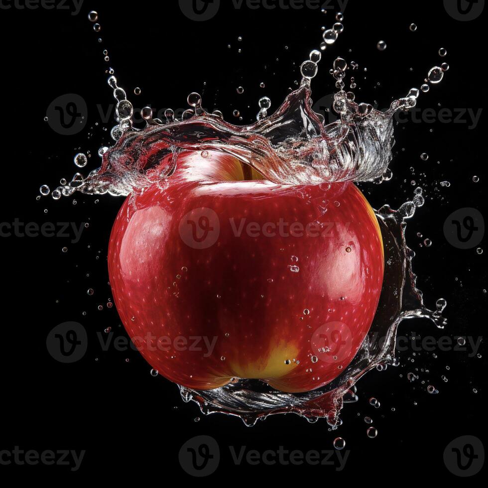 AI generated an apple is being splashed with water photo