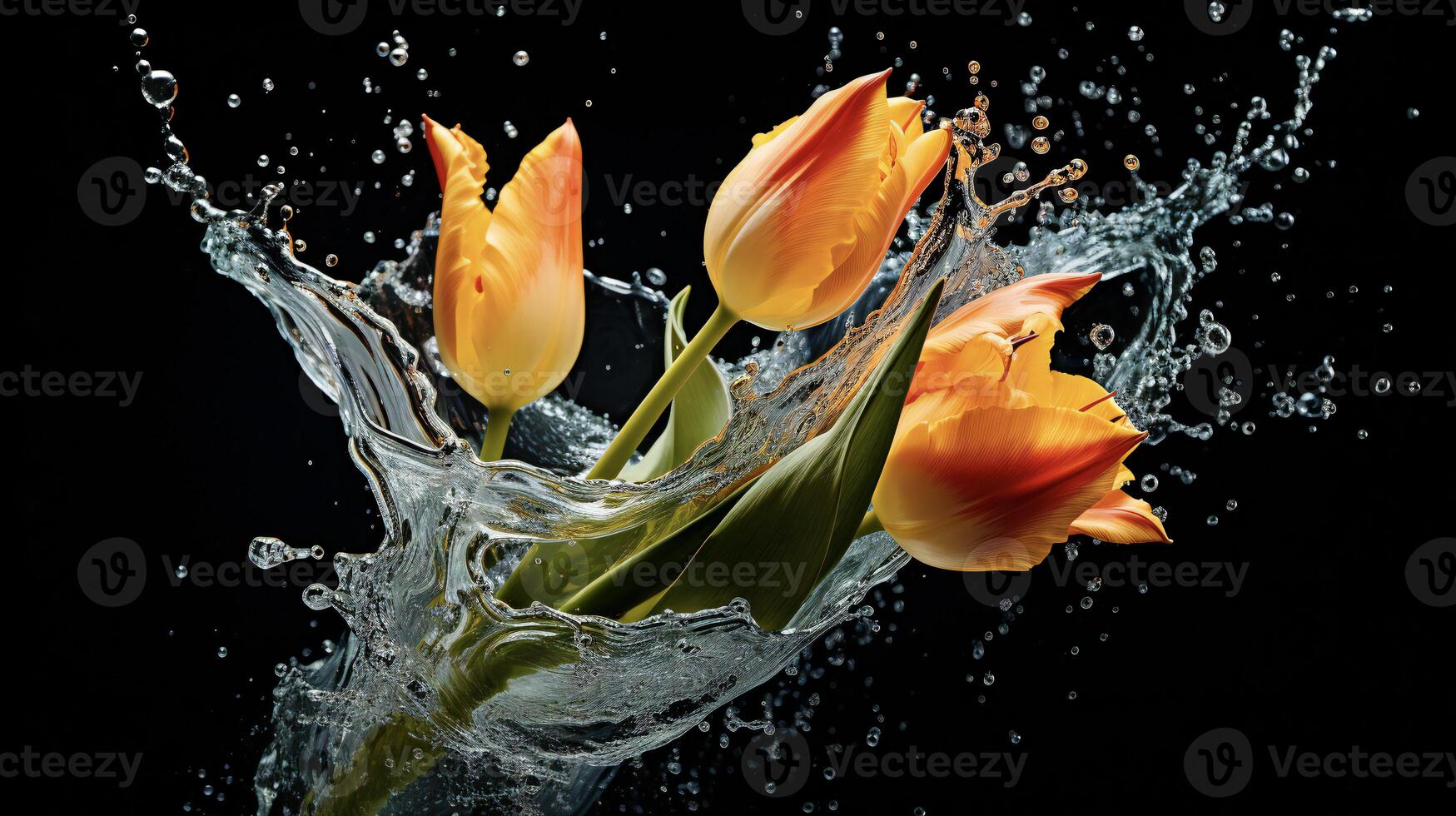 AI generated a pink tulip is splashing water in the air photo