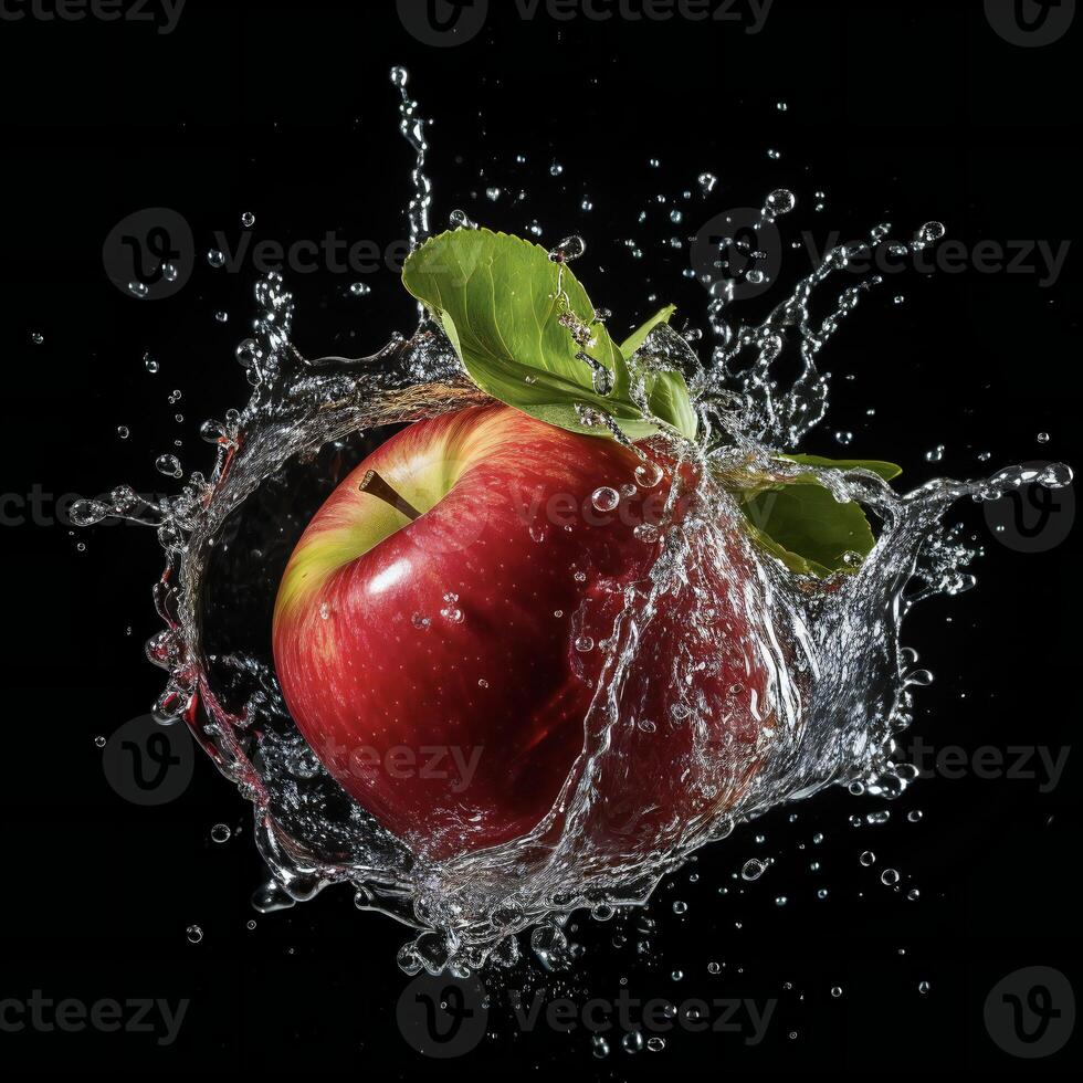 AI generated an apple is being splashed with water photo