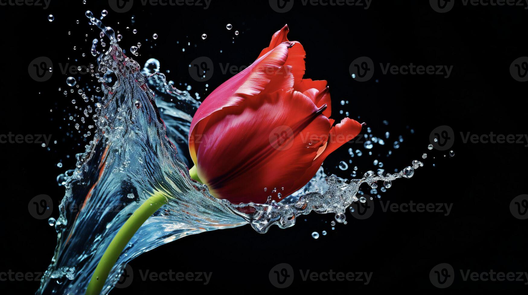 AI generated a pink tulip is splashing water in the air photo
