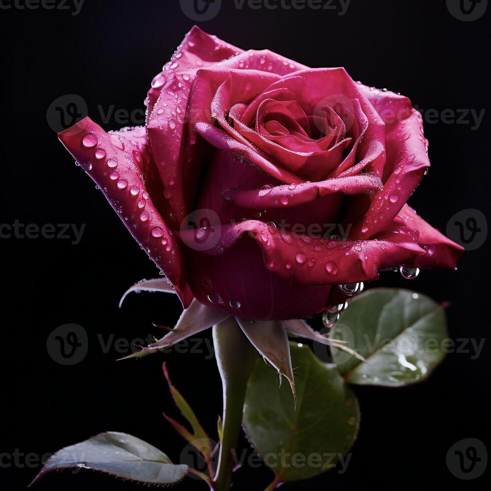 AI generated a single red rose with water droplets on it photo