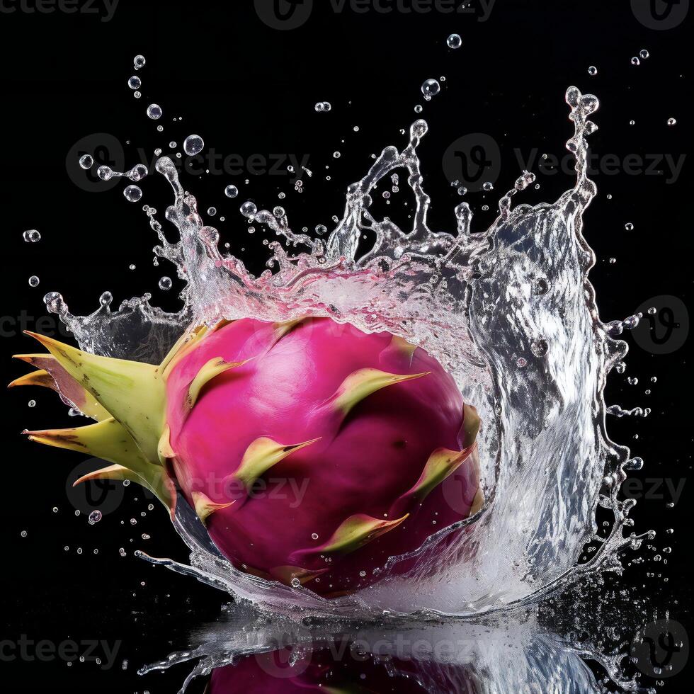 AI generated a dragon fruit is splashing water photo