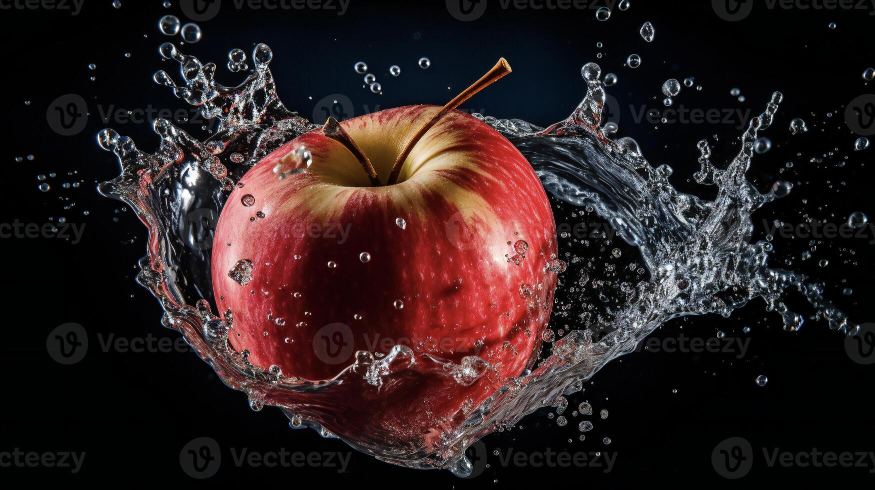 AI generated an apple is splashing in water photo