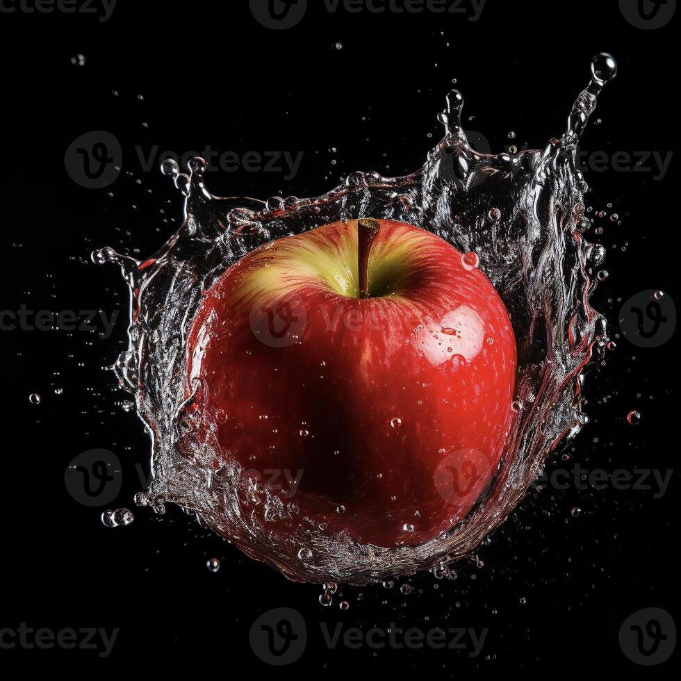 AI generated an apple is being splashed with water photo