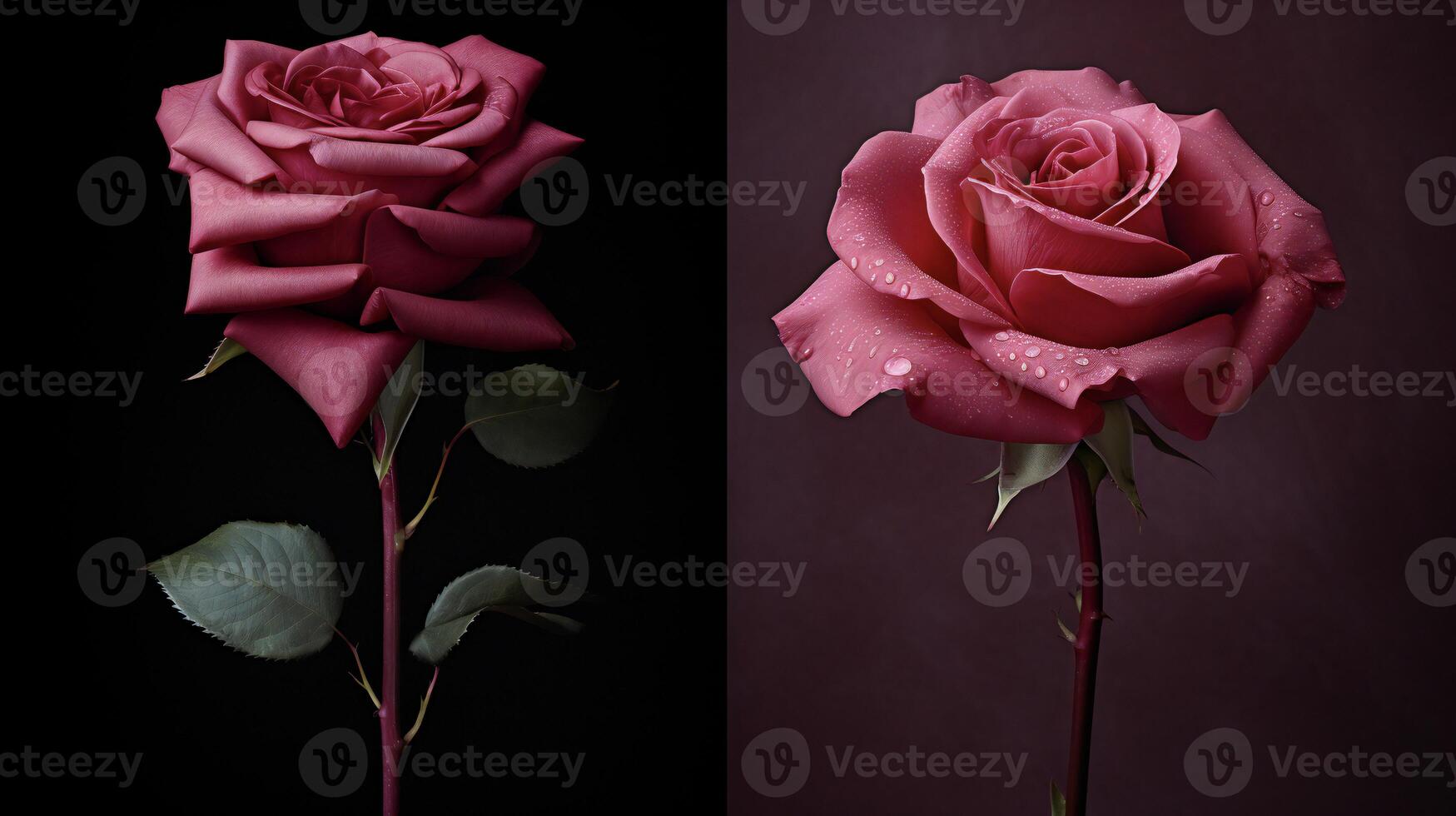 AI generated two different pictures of roses on a black background photo