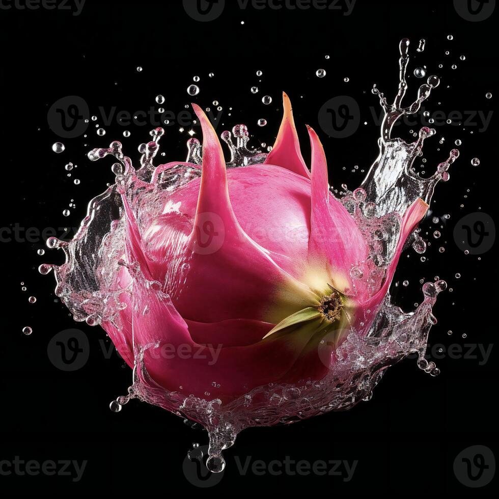 AI generated a dragon fruit is splashing water photo