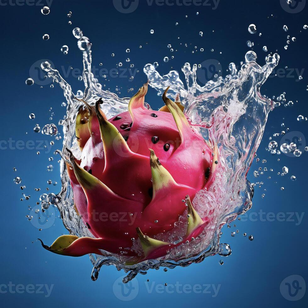 AI generated a dragon fruit is splashing water photo