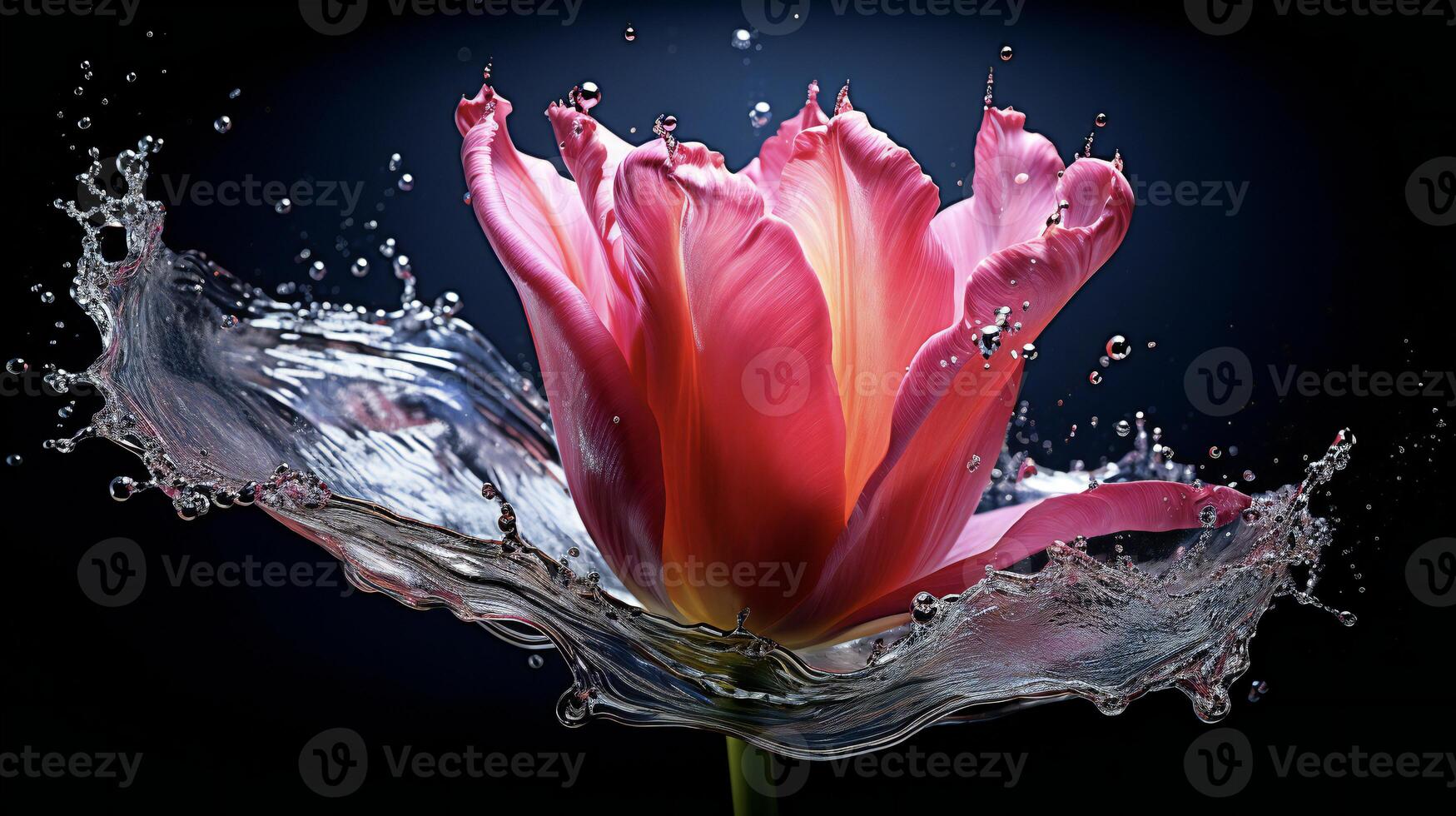 AI generated a pink tulip is splashing water in the air photo