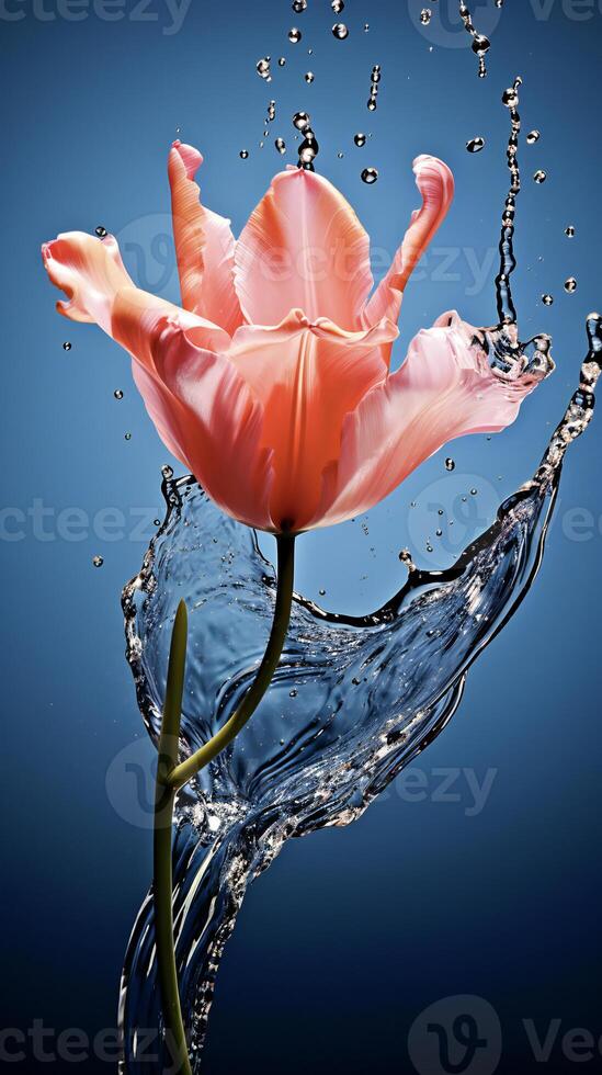 AI generated a pink tulip is splashing water in the air photo