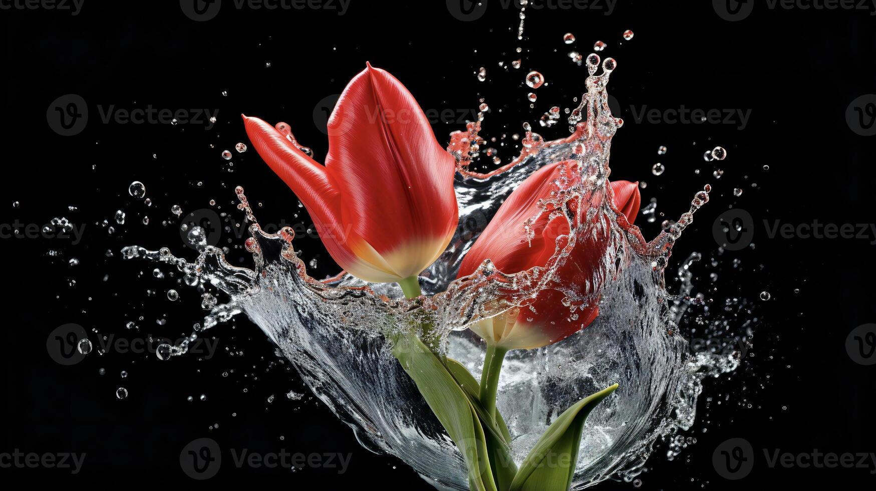 AI generated a pink tulip is splashing water in the air photo