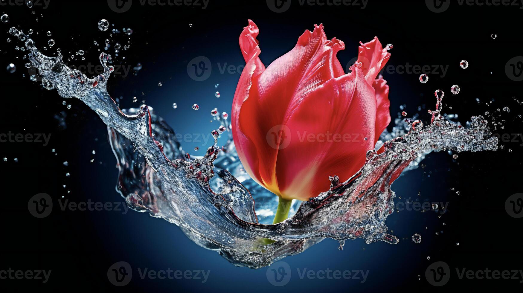 AI generated a pink tulip is splashing water in the air photo