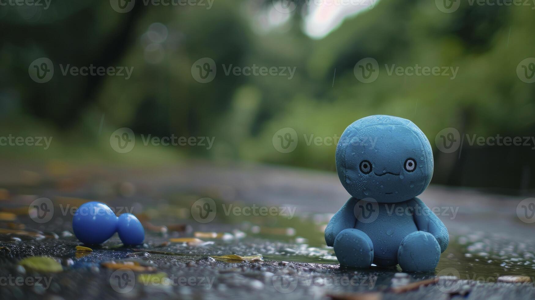 ai generado azul juguete solo en un lluvioso día foto