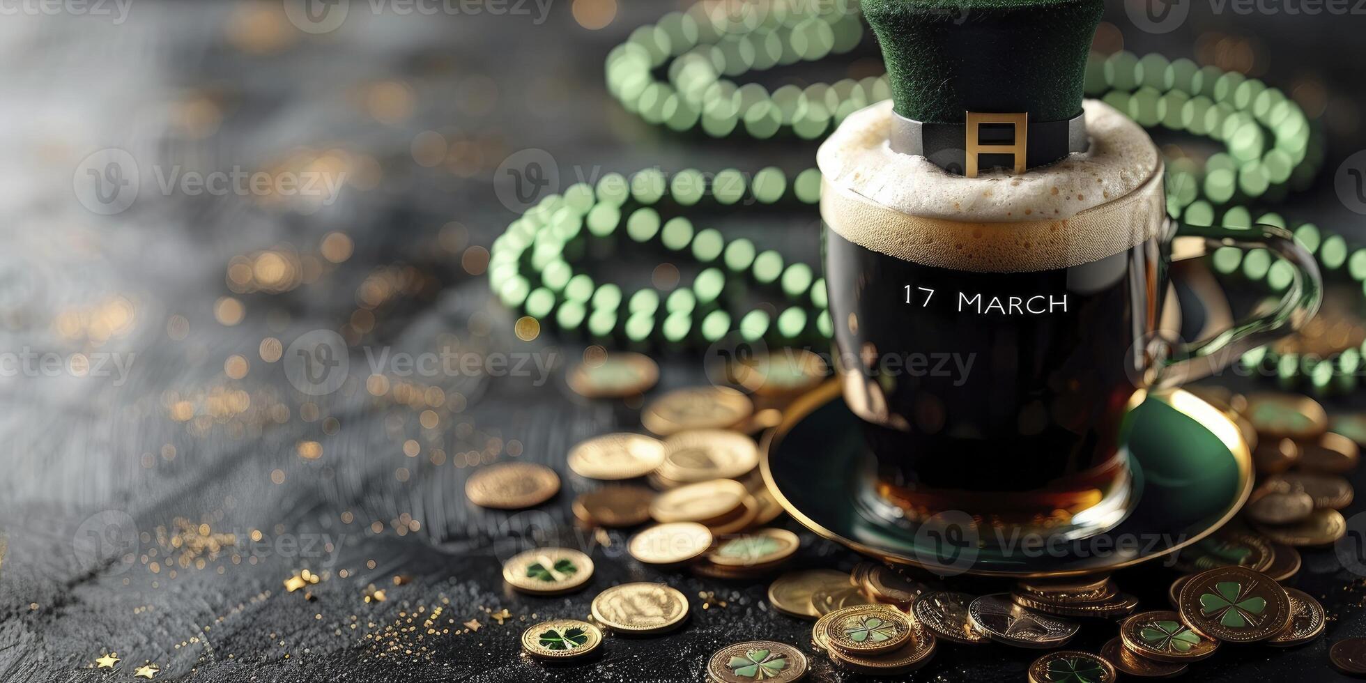 AI generated St. Paddy's Day Celebration, Spacious Background with 17 March Date photo