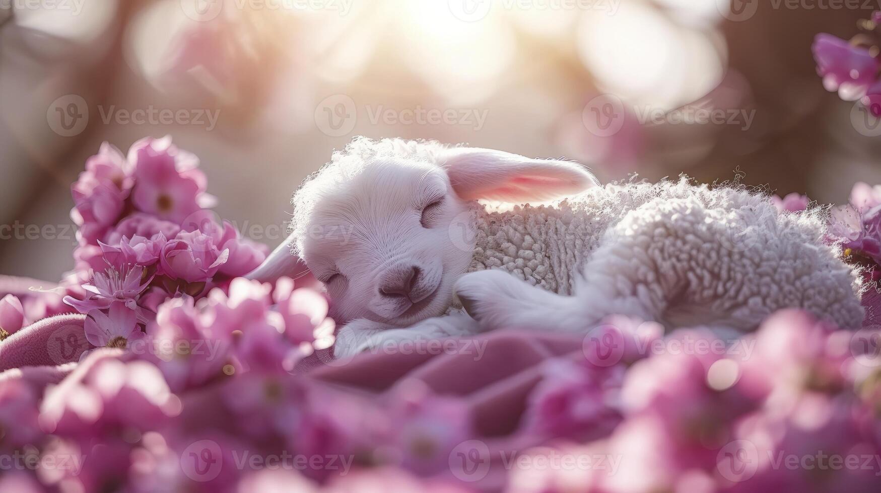 AI generated Adorable Easter Lamb with Blooms, Perfect Copy Space photo