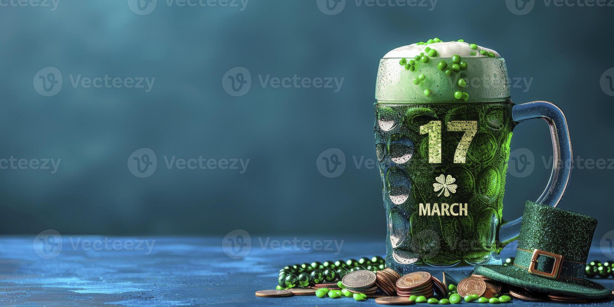 AI generated St. Paddy's Day Celebration, Spacious Background with 17 March Date photo