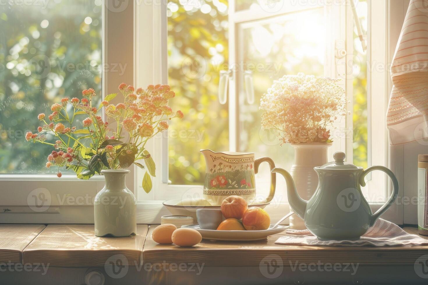 ai generado hermosa ver de un cocina ventana foto