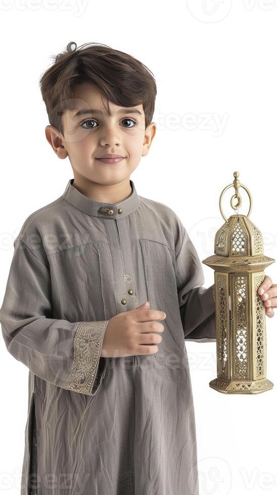 AI generated A child holding a lamp isolated on white background photo