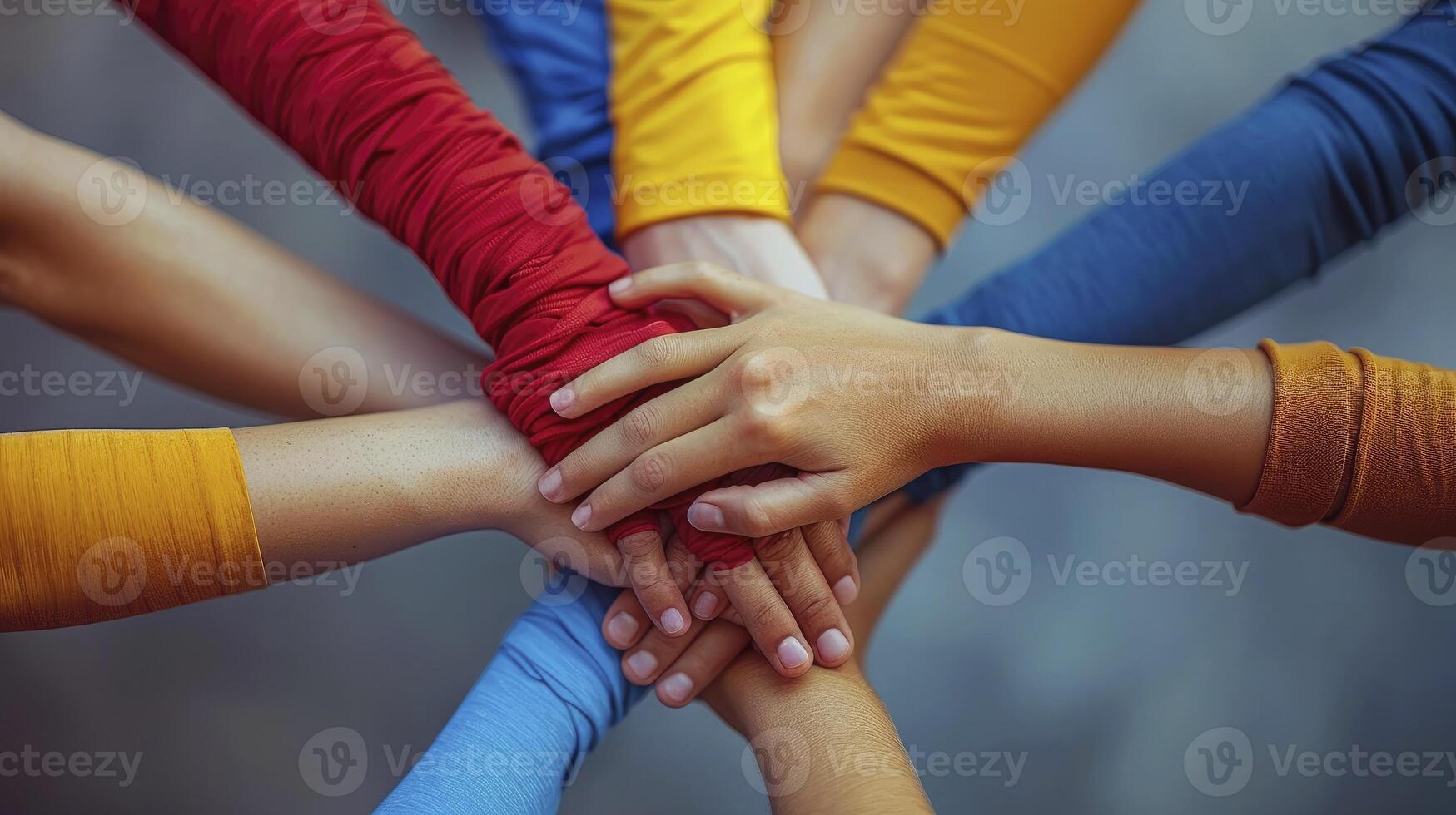 AI generated Hands United Several People Joining Together as a Unified Team photo