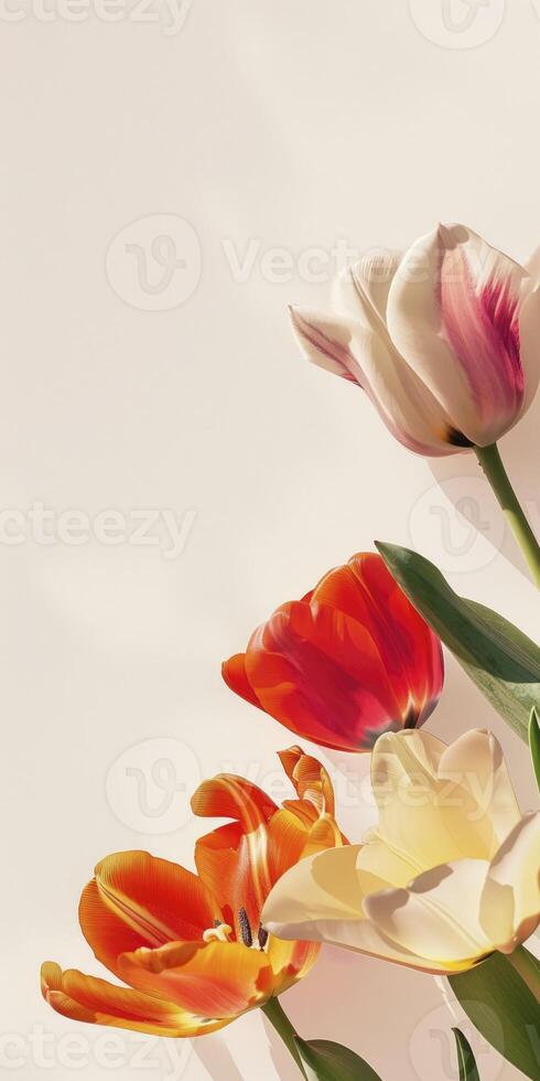 AI generated Macro view of tulip flowers isolated on white background photo
