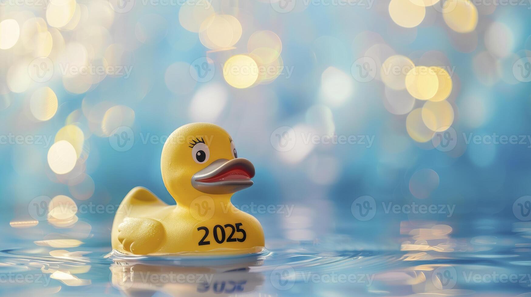 AI generated Rubber duck with the number 2025 inside a pool photo