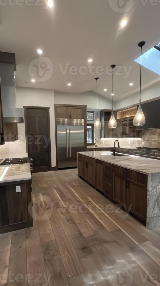 AI generated A modern interior kitchen with cabinets photo