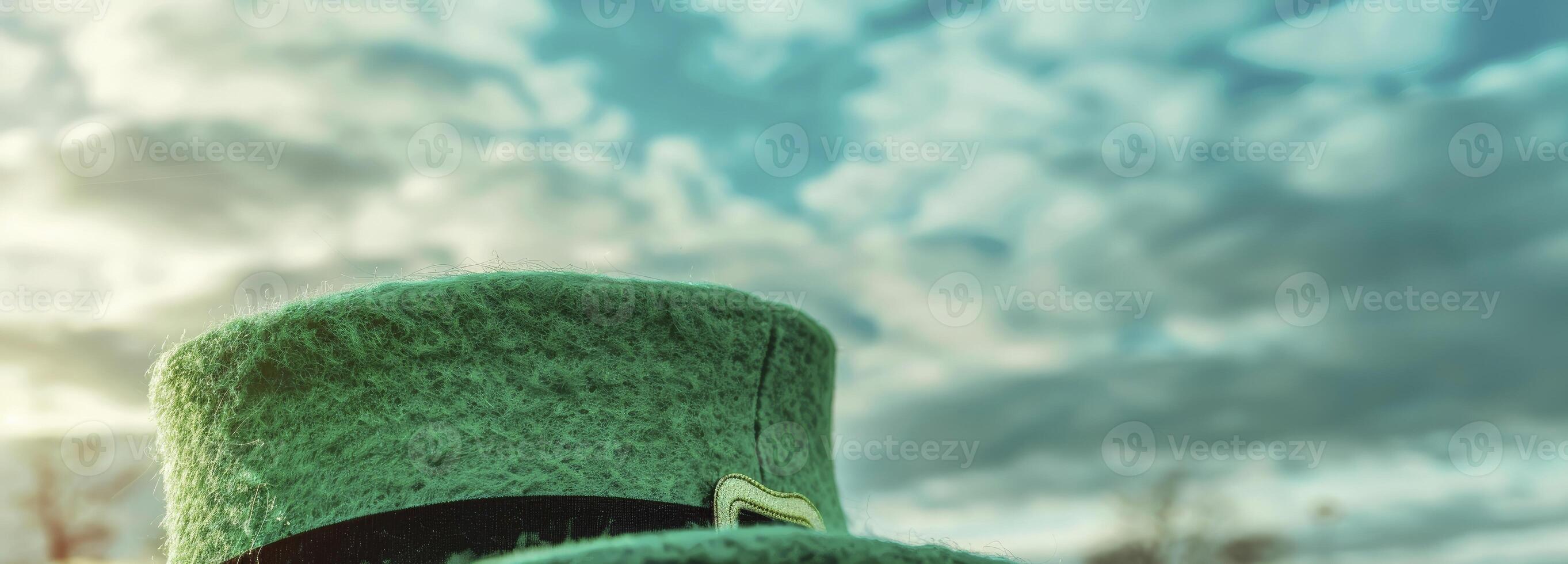 AI generated Green hat against sky background. Happy St. Patrick's day concept photo
