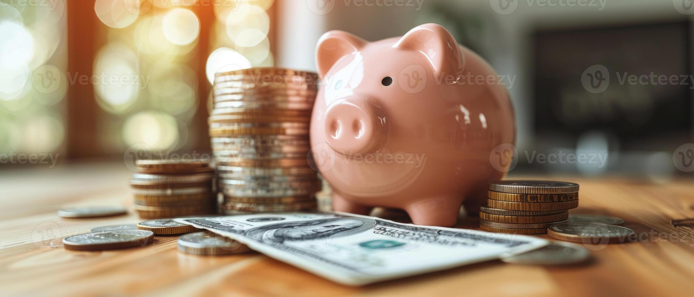 AI generated European Economics Concept, Pink Piggy Bank Resting on a Pile of Euro Banknotes, Finance, Money Savings Account, and the Future Growth of Compound Interest in Saving or Investing photo