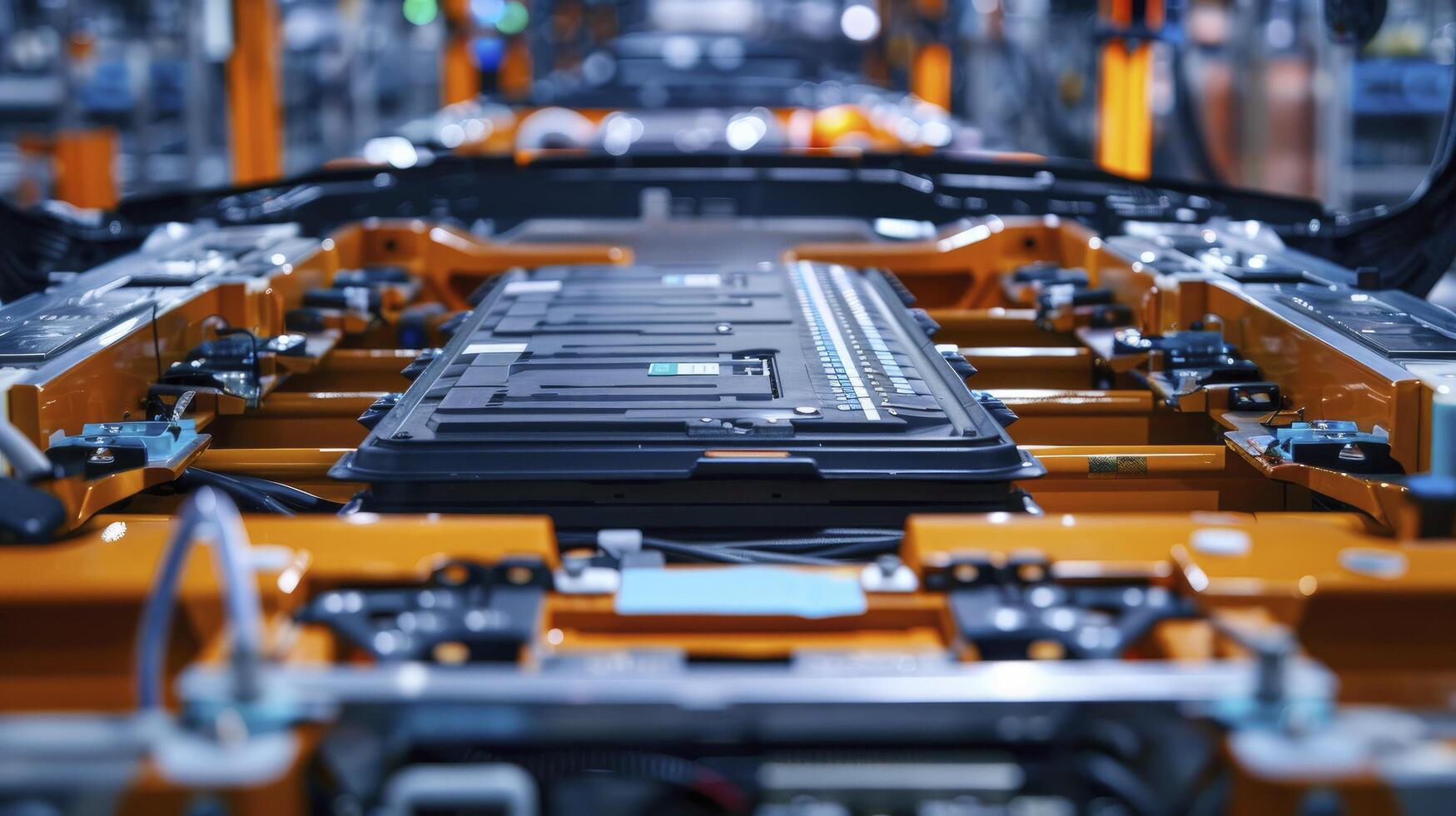 AI generated Powering the Future, EV Battery Module on an Automotive Production Line, Exemplifying Technological Advancement in Electric Vehicle Manufacturing photo