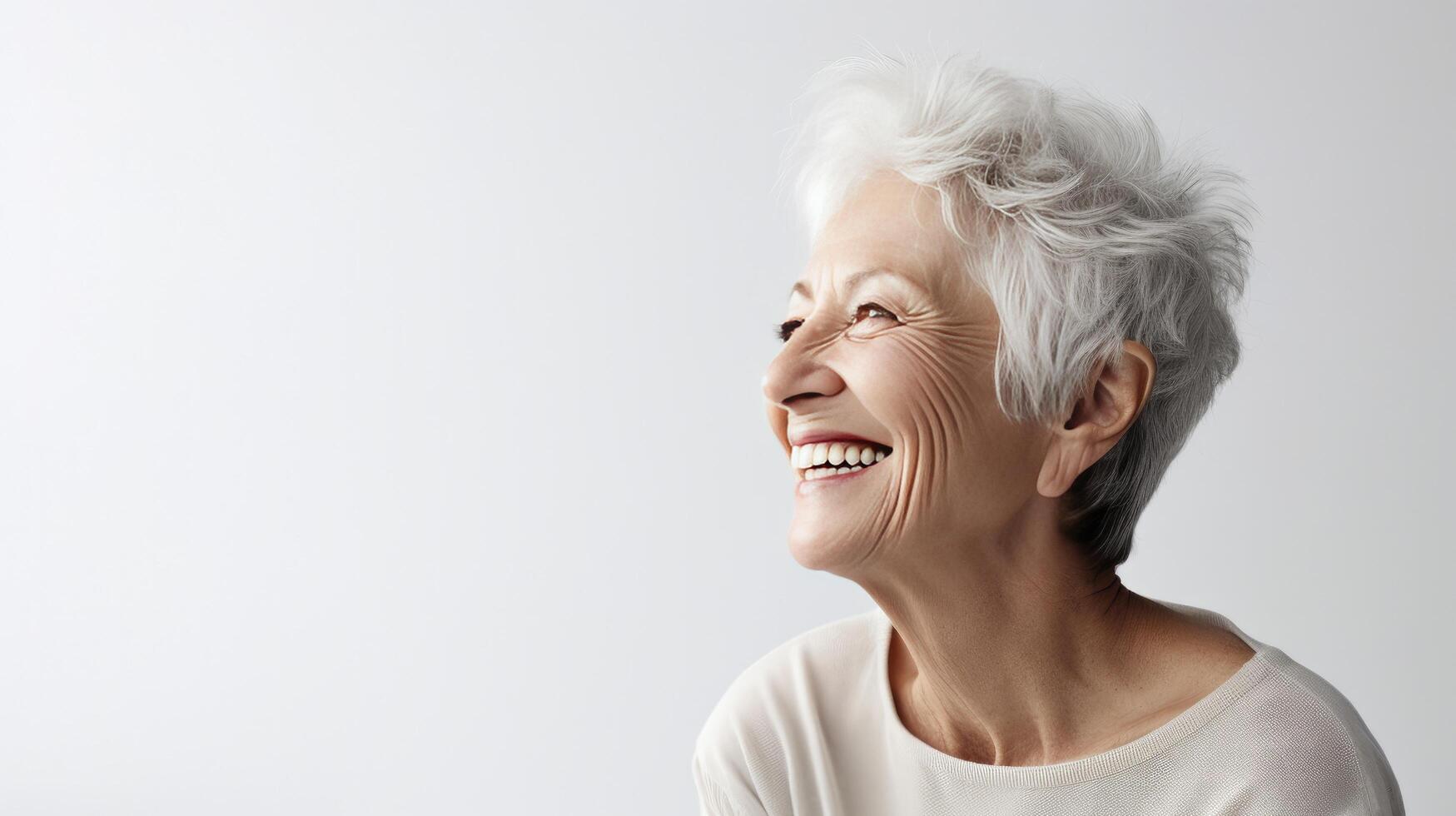 AI generated Elegance in Age, Older Woman Radiating Grace Against a Clean White Background photo