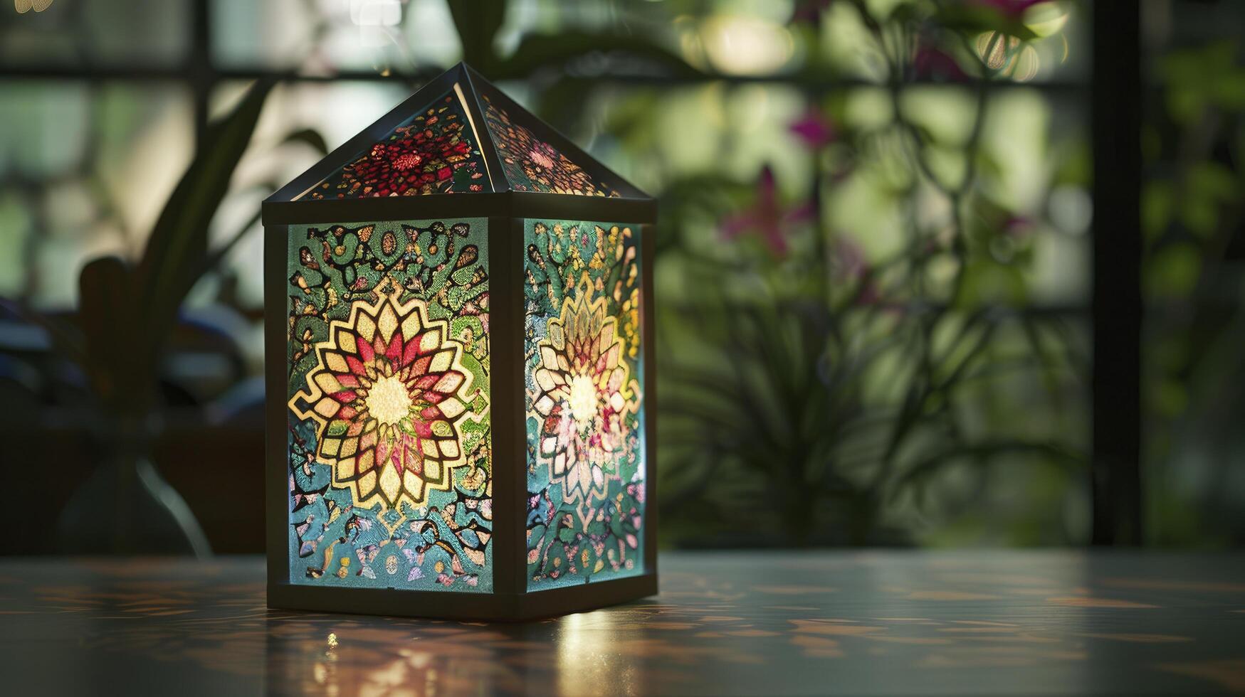 AI generated Muslim islamic pattern paper lantern light photo