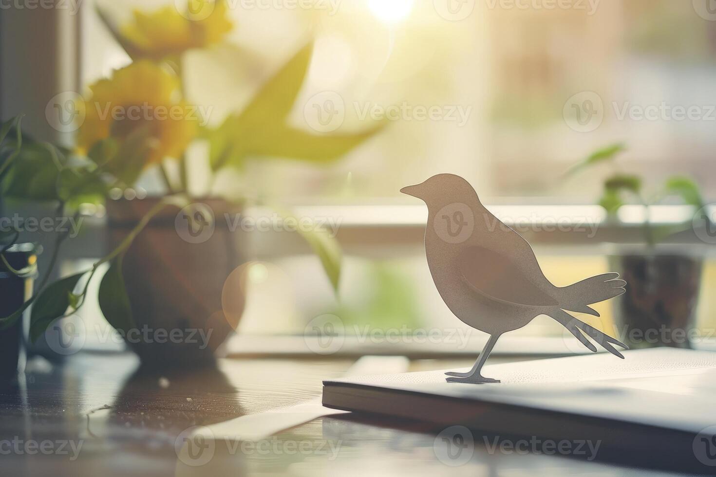 AI generated paper cut of bird on the table photo