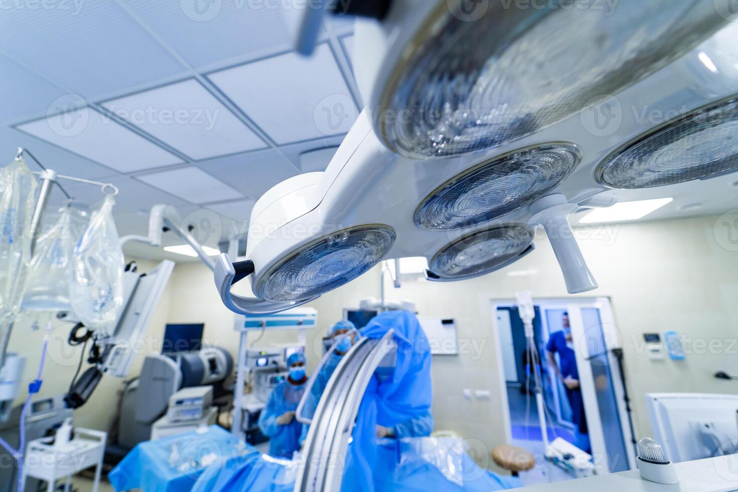 Surgery lamp in operating room in hospital. Emergency room. Operating theatre. photo