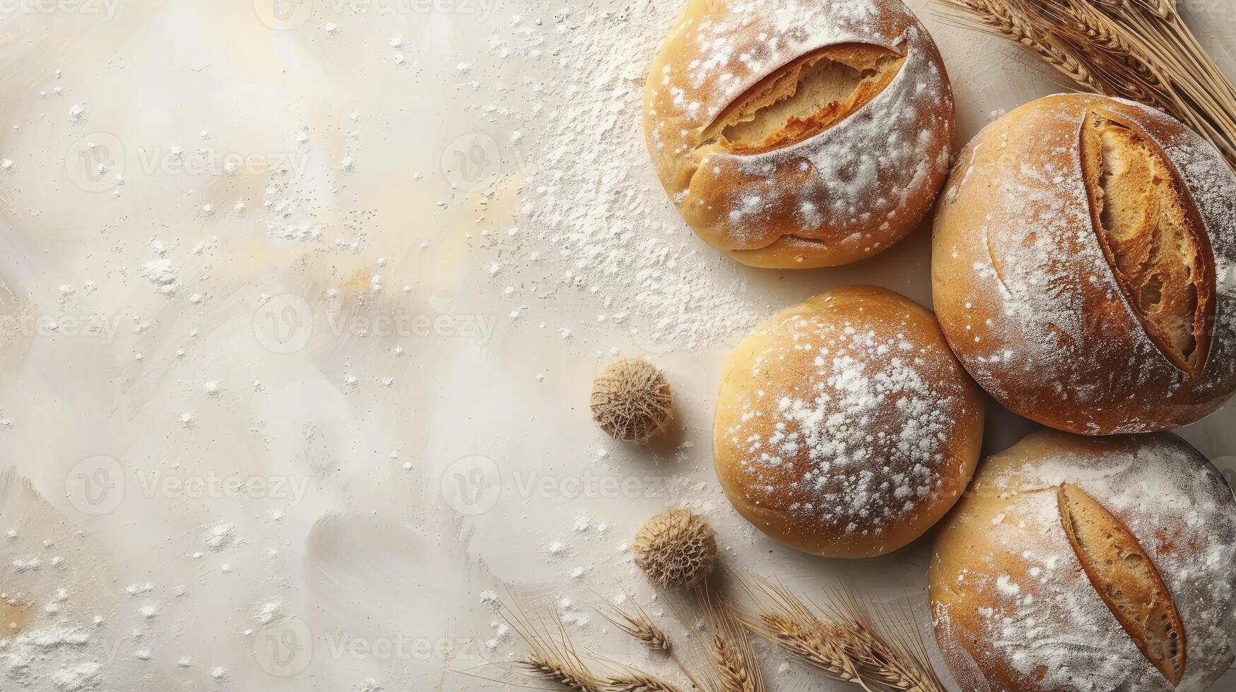 AI generated Freshly Baked Flour Bread with Ample Blank Space photo