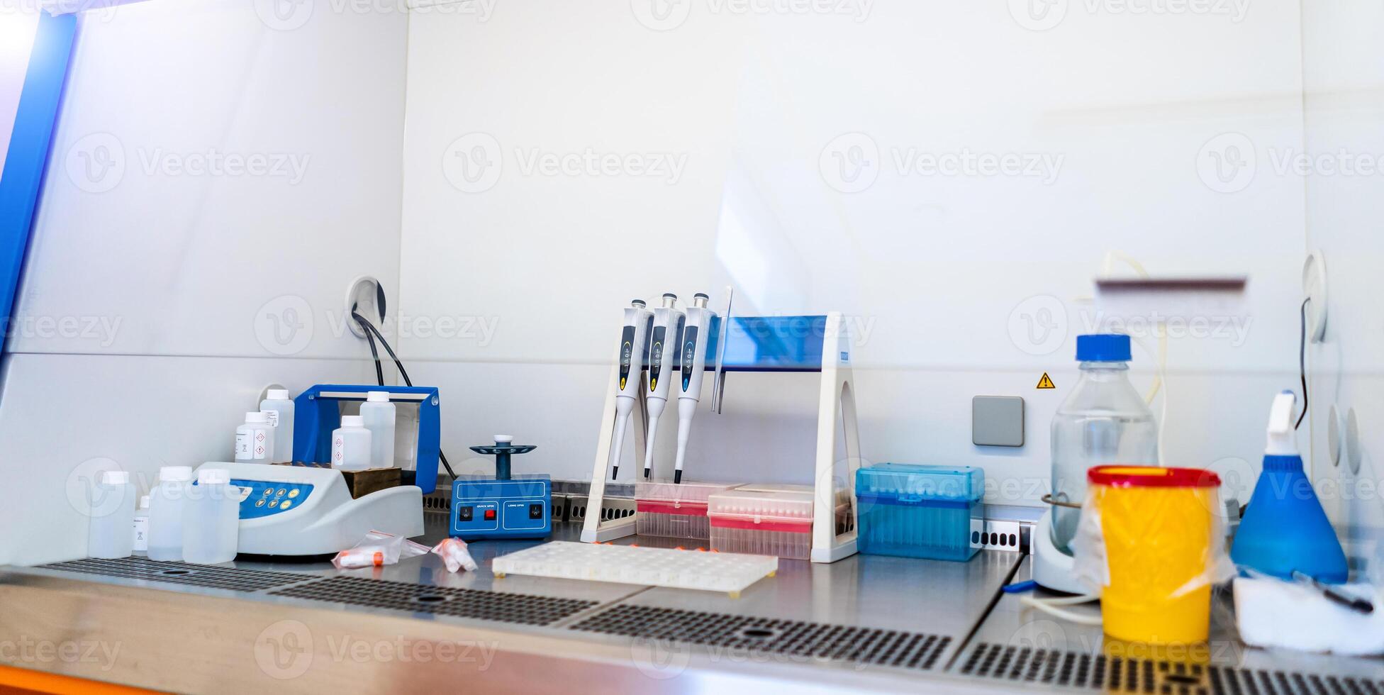 Medical research laboratory concept. Pharmaceutical or chemical lab with equipment. DNA or AIDS identification. photo
