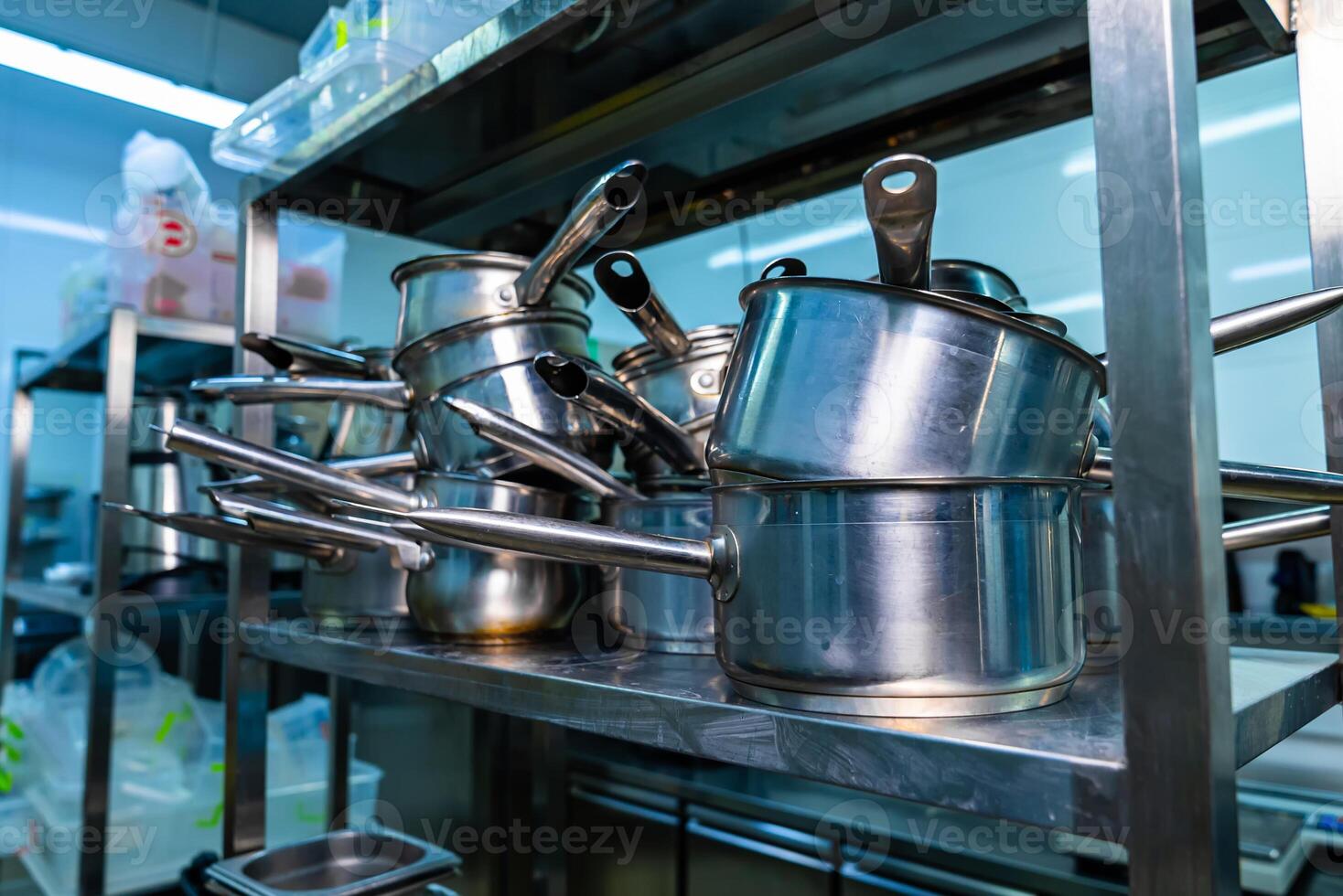 Big industry kitchen equipment. Stainless cooking commercial equipment. photo