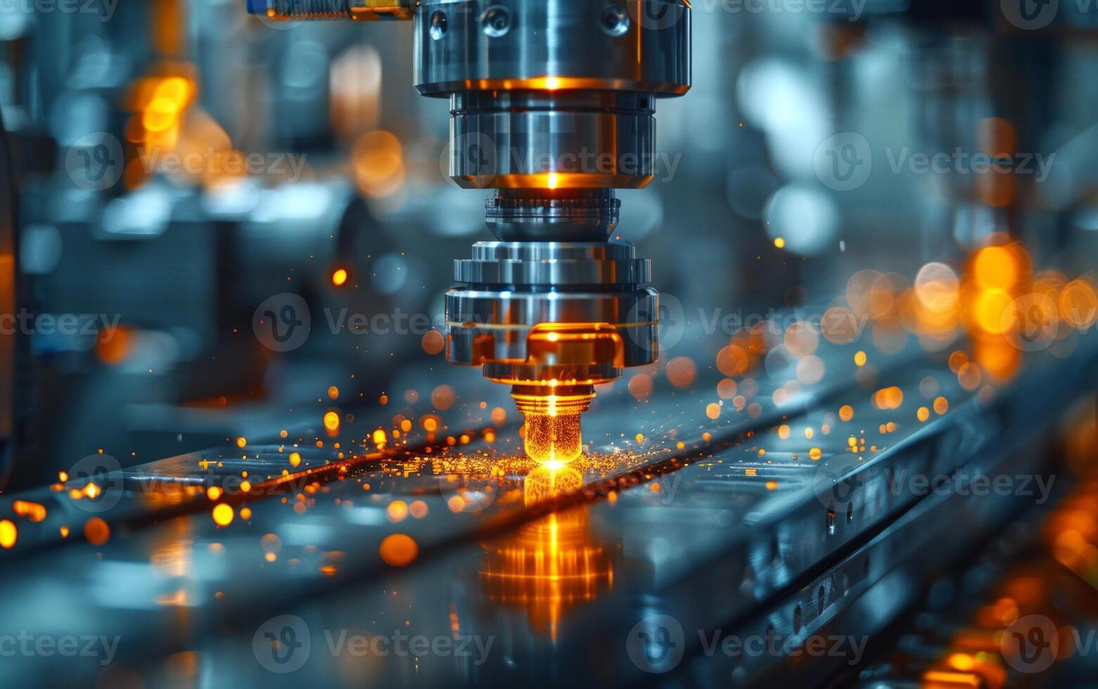 AI generated CNC Laser cutting of metal modern industrial technology.. Small depth of field. Warning - authentic shooting in challenging conditions. little bit grain and maybe blurred. photo
