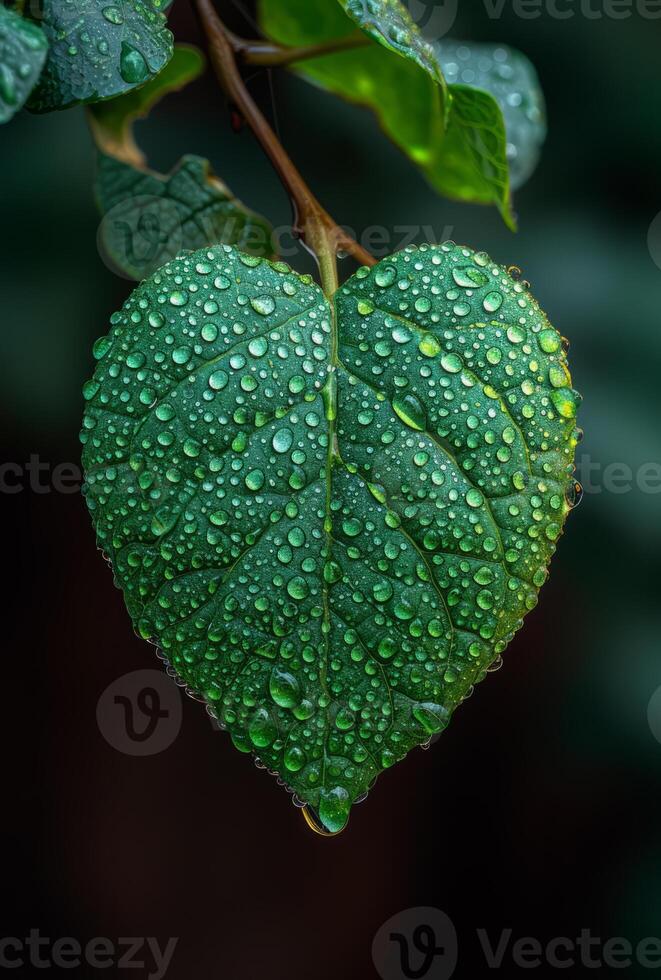 AI generated Green leaf with water droplets photo