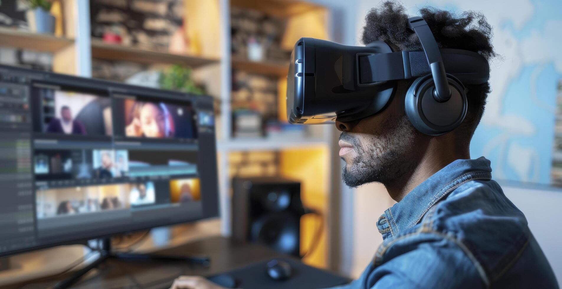 AI generated Examine the future trends in video editing software technology, including advancements in virtual reality editing, real-time collaboration tools, and automated editing processes photo