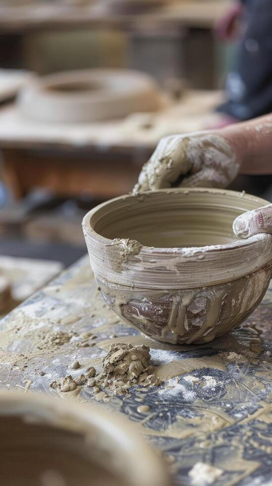 AI generated Describe the intricate process of creating a handmade piece of pottery. photo