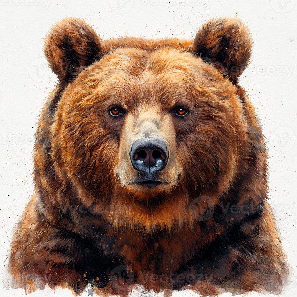 AI generated Brown bear on a white isolated background, king of the forest - AI generated image photo