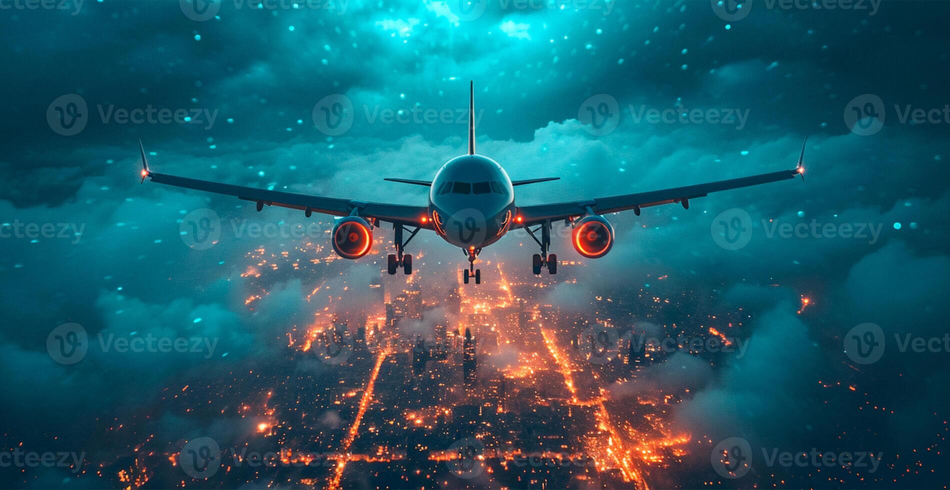 AI generated A commercial civil aircraft takes off from the runway at the airport. Travel and transport concept - AI generated image photo