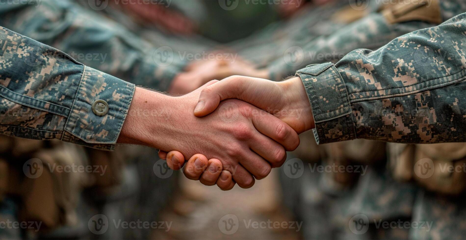 AI generated Military shake hands, peace negotiations, end of war - AI generated image photo