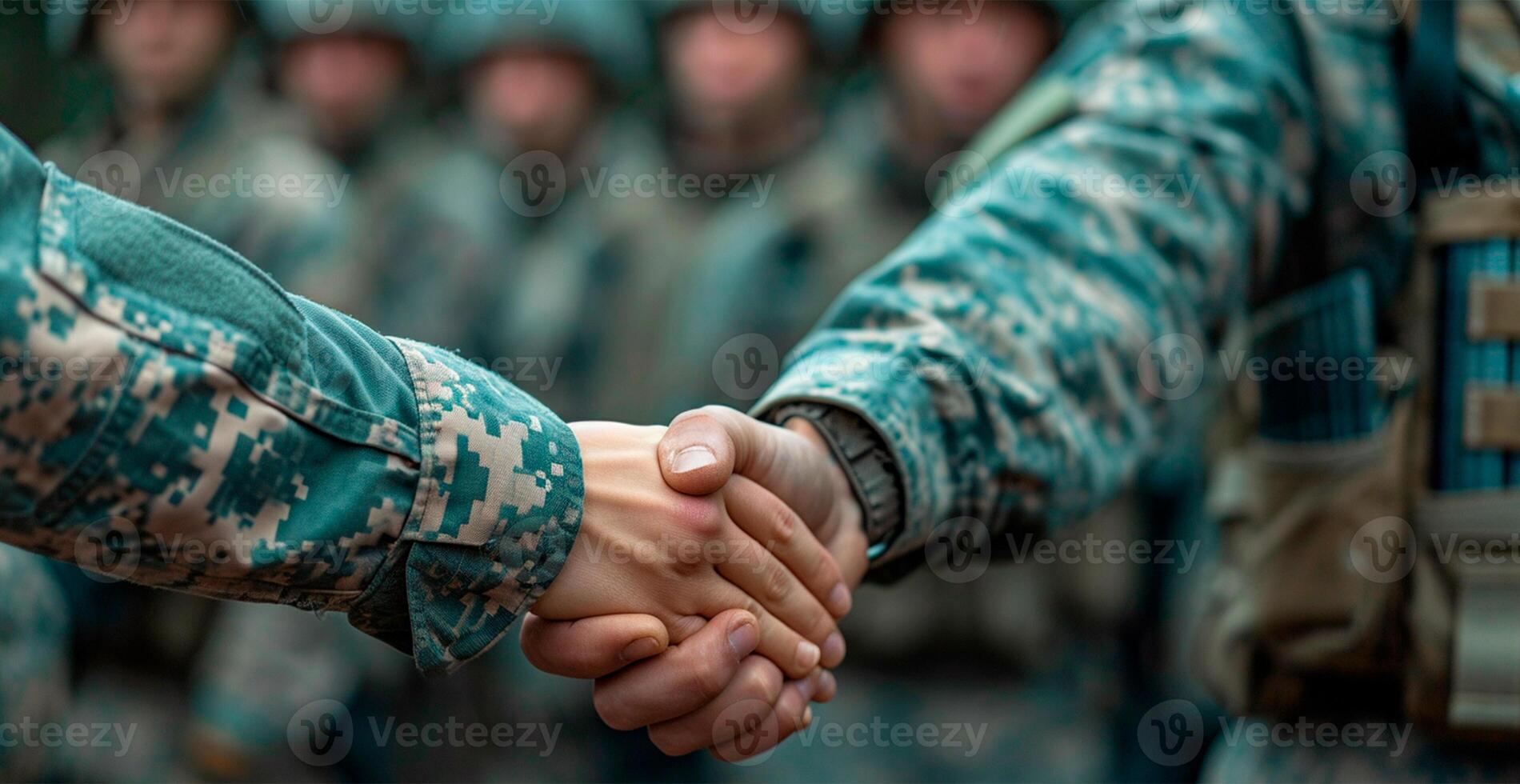 AI generated Military shake hands, peace negotiations, end of war - AI generated image photo