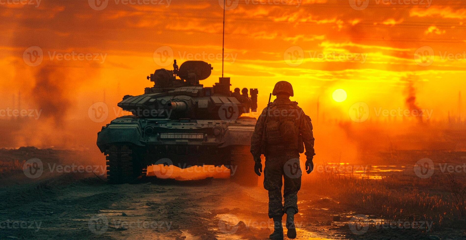 ai generado militar blindado tanque, soldado petrolero en el campo de batalla, militar conflicto - ai generado imagen foto
