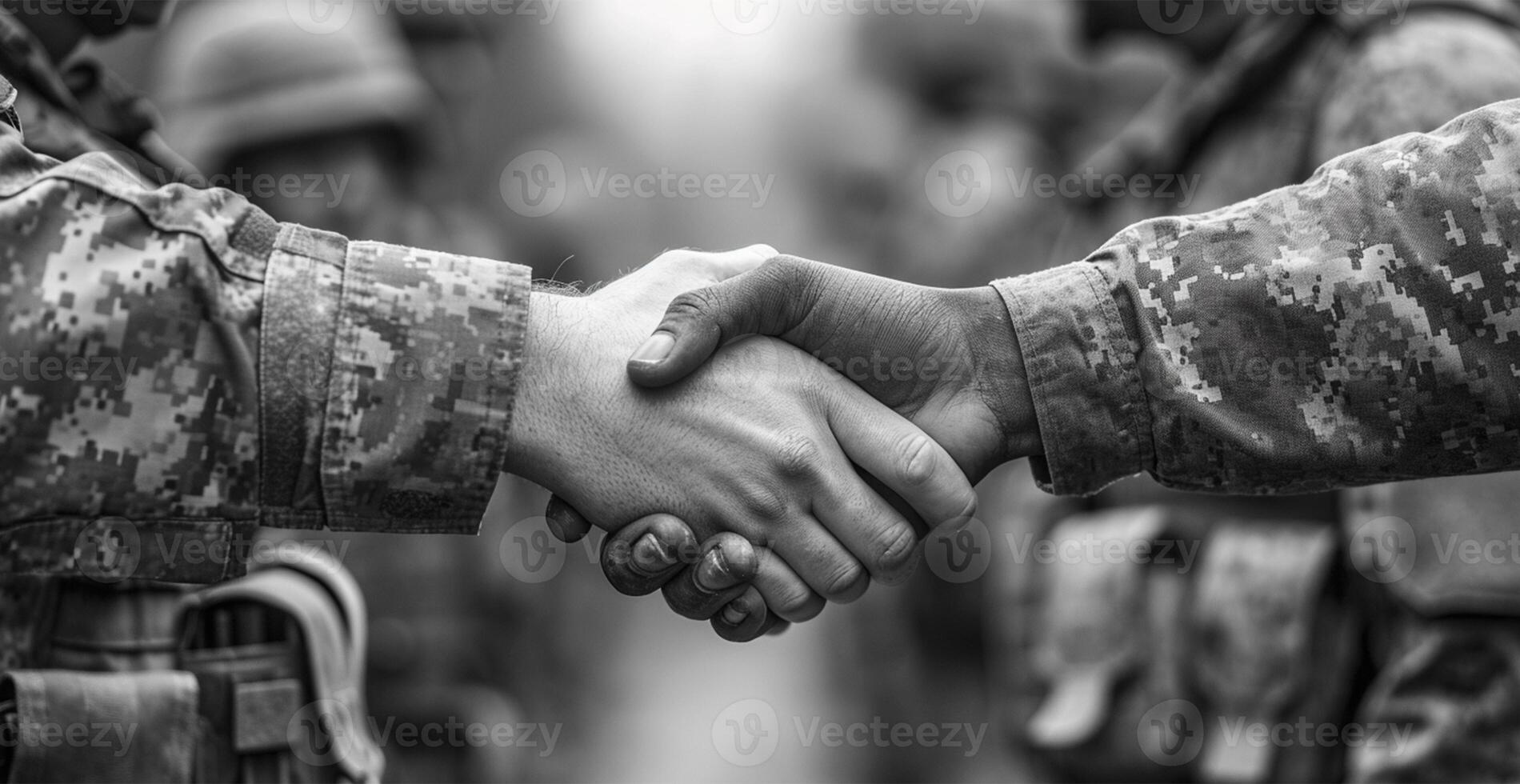 AI generated Military shake hands, peace negotiations, end of war - AI generated image photo