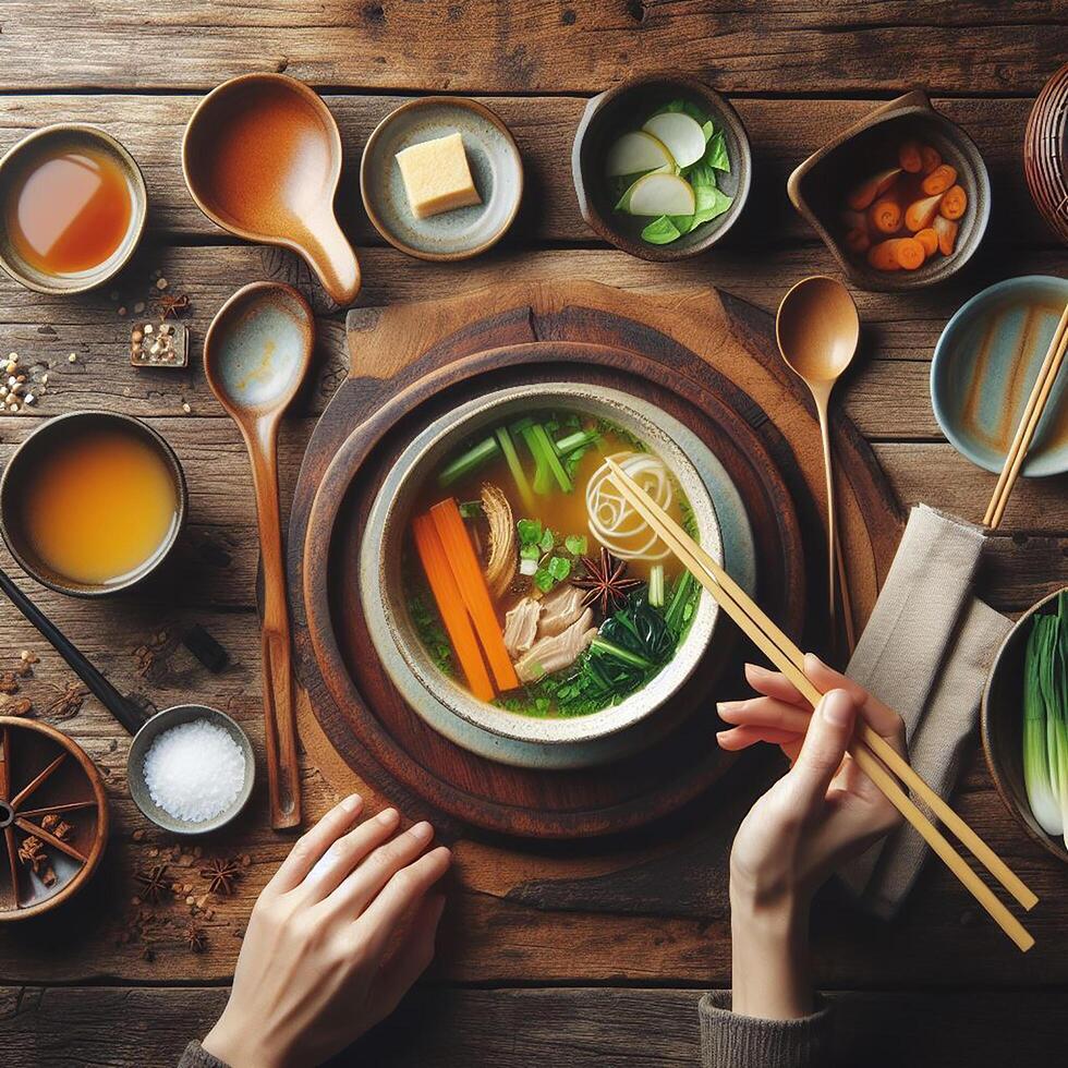 AI generated Tasty Chinese soup. photo