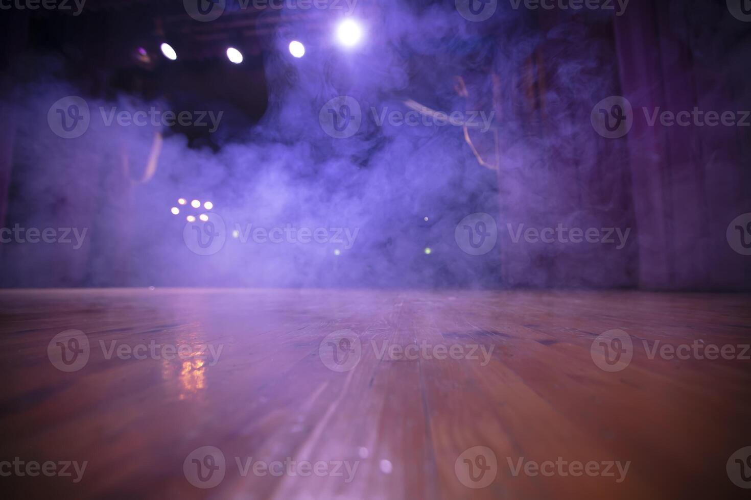 Smoke screen on the wooden floor of the theater stage. photo